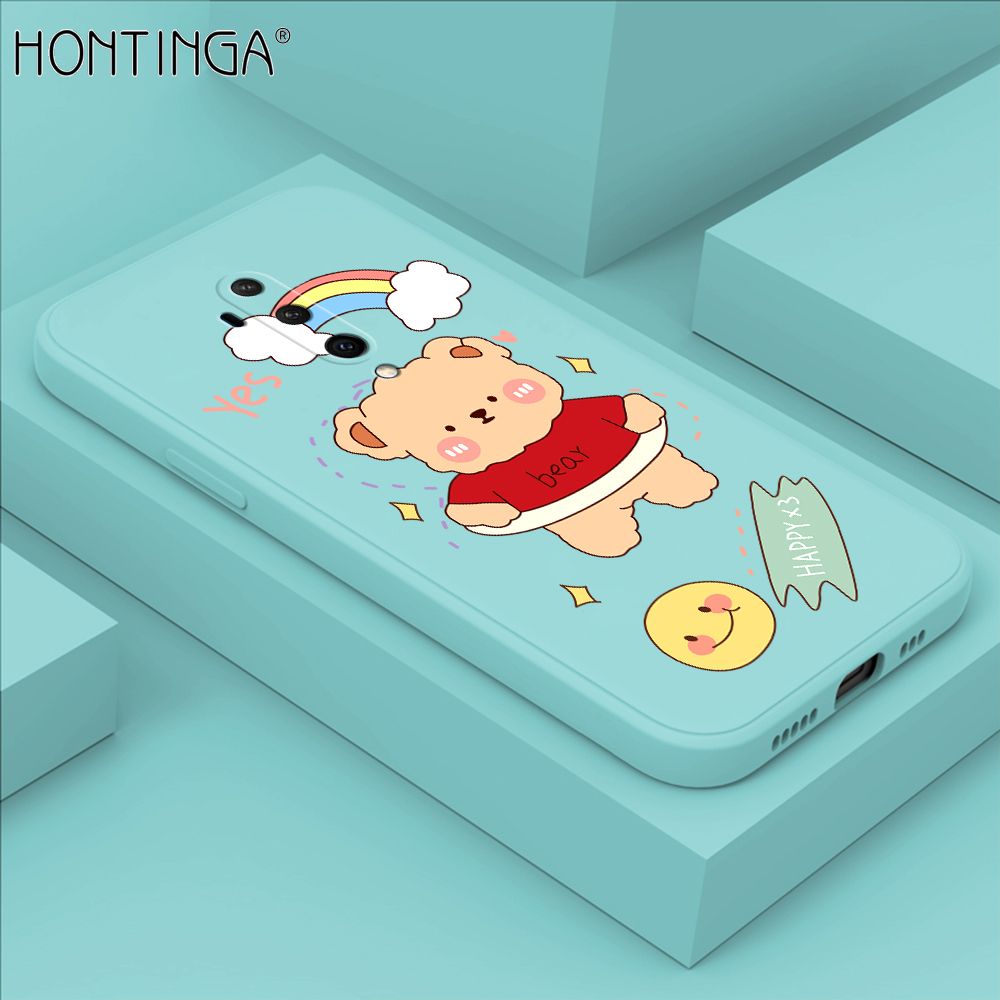 Hontinga for OnePlus 7T Pro Case Lovely Cartoon Bear Phone Case Phone Case Soft Square Edge Silicone Cases Full Lens Cover Shockproof Protection Cover
