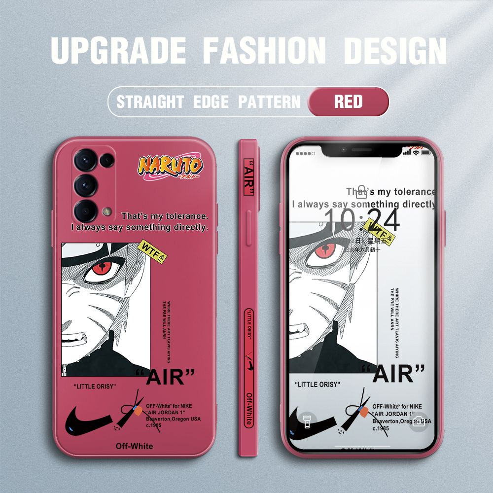 Jizetin for OPPO Reno5 5G Case Side Design Phone Cover Anime Uzumaki Naruto Cover Square Edge Pattern Liquid Silicone Trend Case