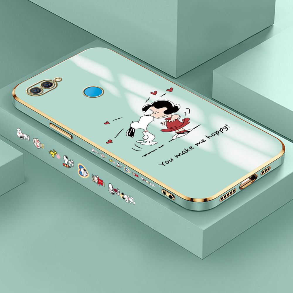 Jizetin (Free Lanyard) OPPO A12 Case Cute Puppy Little Girl Luxury 6D Plating Soft Casing Silicone Ultra Thin Phone Cover