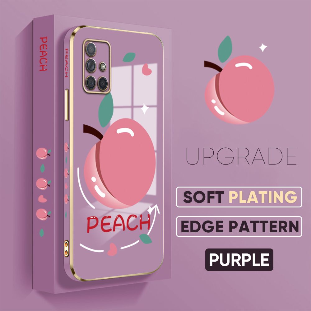 TA for Samsung Galaxy A71 Back Cover Shiny Peach Luxury 6D Plating Case Side Pattern Soft Silicone Square Phone Case