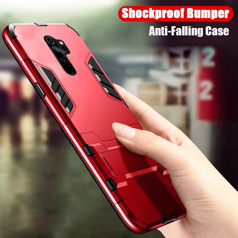For Xiaomi Redmi Note 8 Pro Cover Shockproof Hybrid Armor Stand Holder Design Phone Case Hard Plastic Soft TPU Silicone Bumper Protective Back Cover