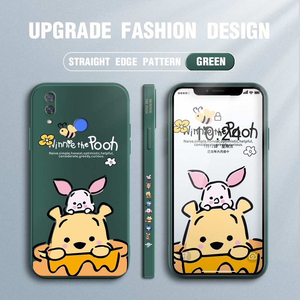 Jizetin for Huawei Nova 3i Case Side Design Phone Cover Lovely Cartoon Pooh Bear Cover Square Edge Pattern Liquid Silicone Trend Case