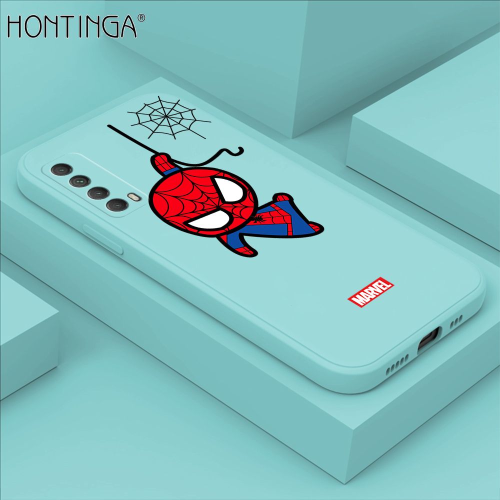 Hontinga for Huawei Y7A 2020 Case Cute Marvel Avengers Cartoon Spiderman Spider Man Phone Case Square Edge Silicone Cases Full Lens Cover Shockproof Protection Case
