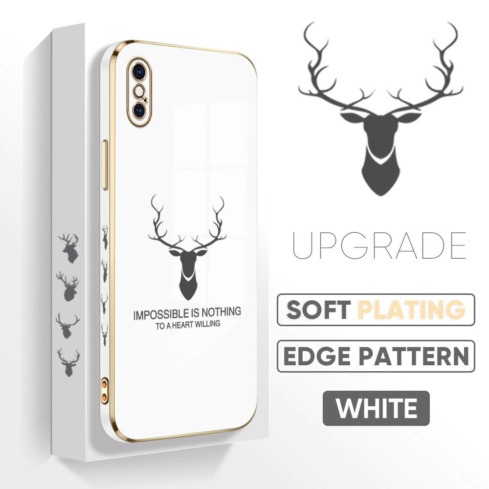 TA for iPhone XS MAX Back Cover + Free Lanyard Simple Antlers Luxury 6D Plating Case Side Pattern Soft Silicone Square Phone Cases