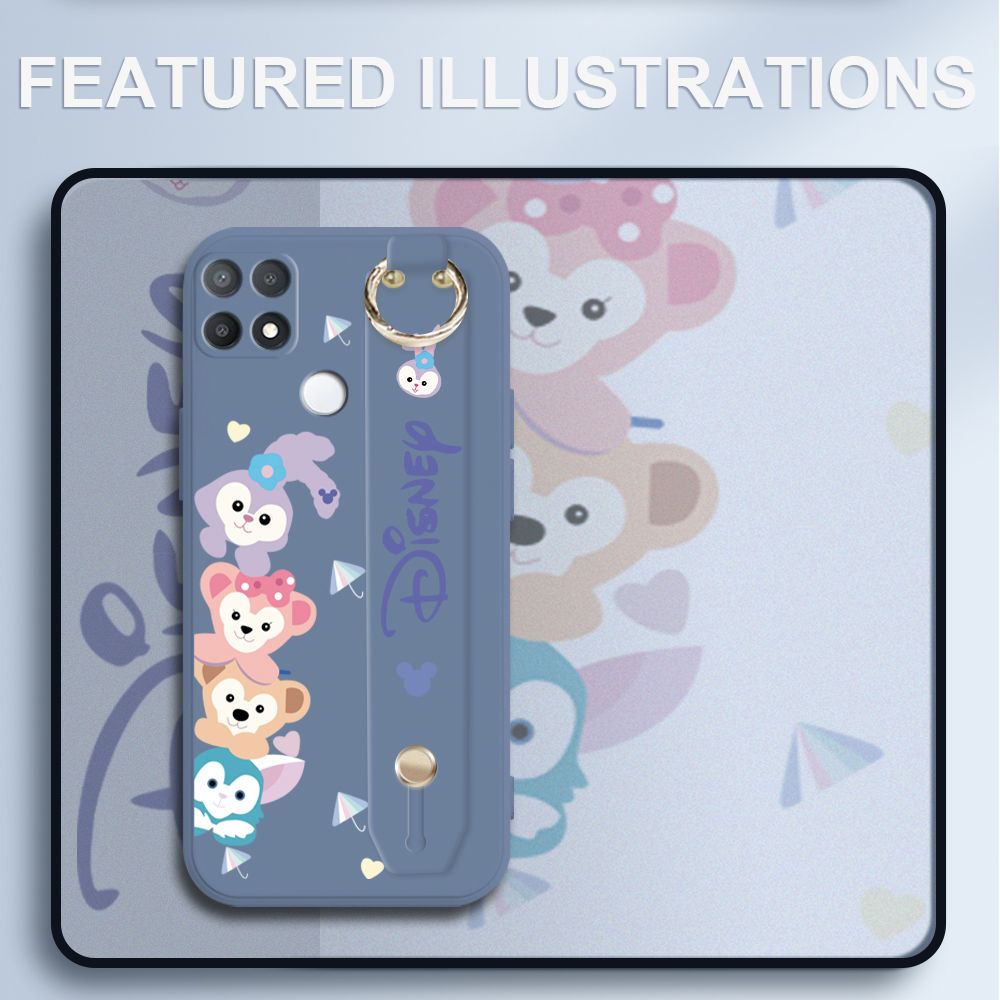 UCUC for OPPO A15 Wrist Strap Case Creative Cartoon Cute Bunny Cover Ultra Thin Anti Fall Liquid Silicone Phone Case