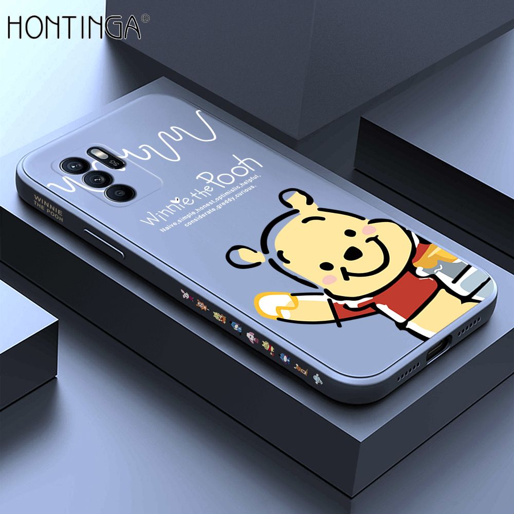 Hontinga for OPPO Reno6 Z 5G Case Side Design Hello Little Bear Back Cover Soft Square Edge Pattern Liquid Silicone Trend Phone Cases