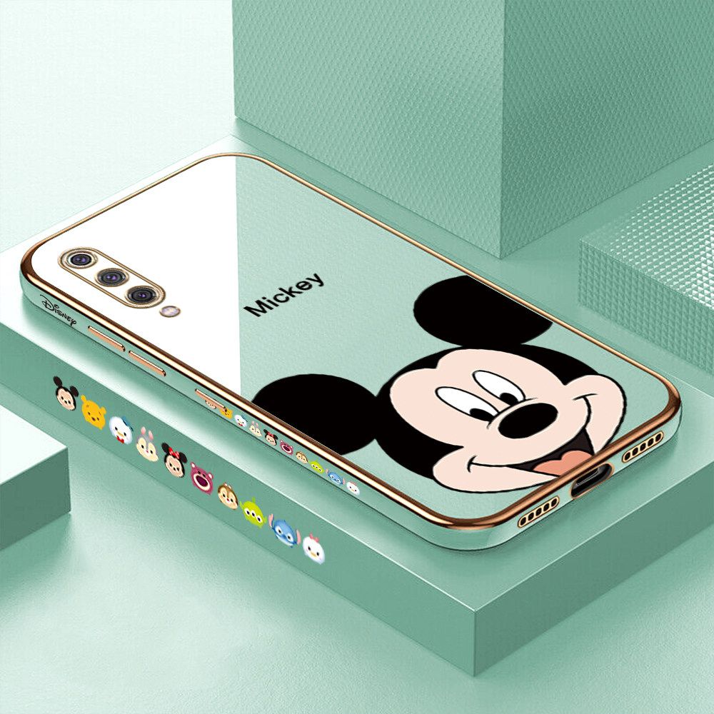 Luxury 6D Plating Soft Casing Silicone Square Frame Phone Case For Xiaomi 9 Case Shiny Bling Back Cover Cartoon Big Head Mouse Square Edge Pattern Design Soft Case + Free Lanyard