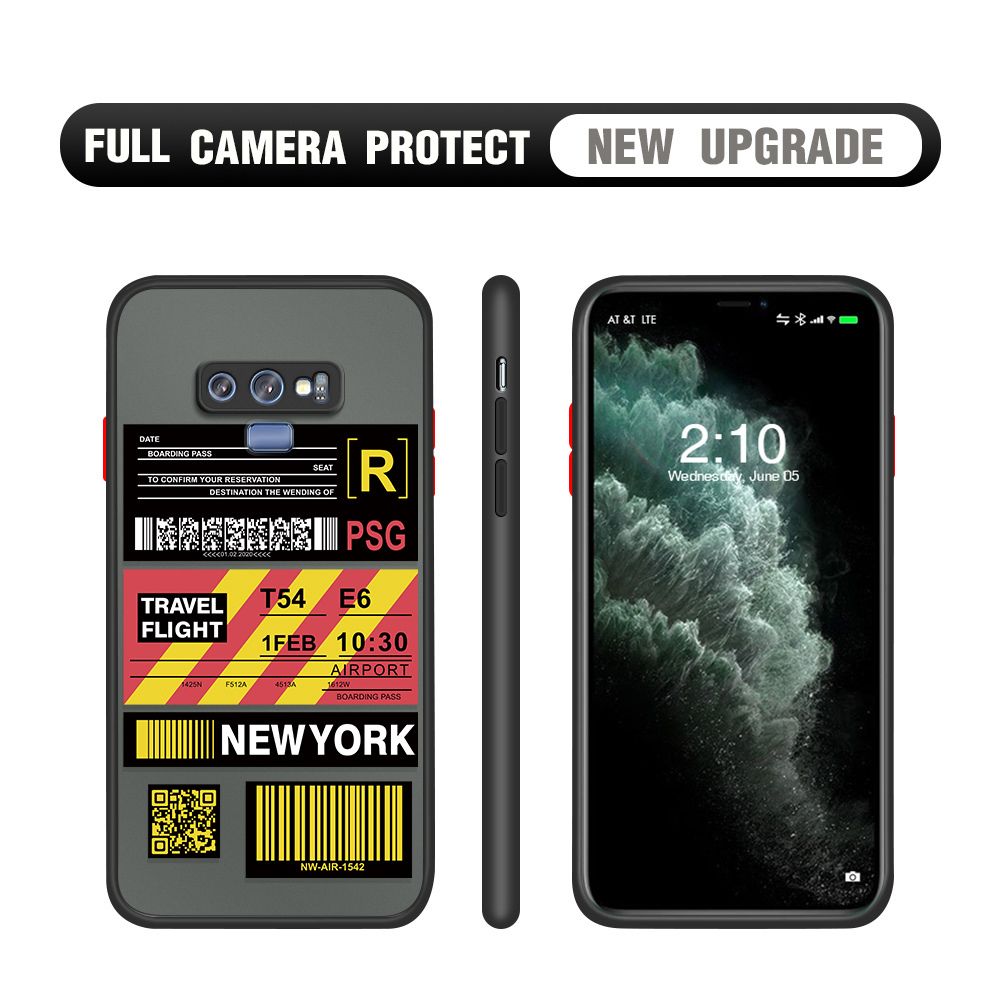 Hontinga for Samsung Note 9 Case Creative Flight Ticket Cover Camera Shockproof Protection Case Edge Frosted Transparent Phone Cover