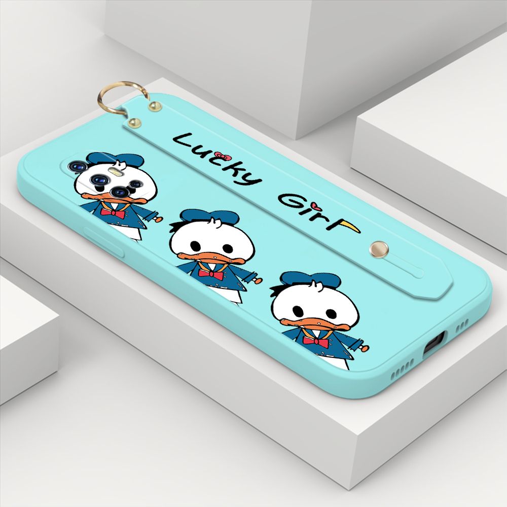 ZeroQiQi for Vivo V17 Wrist Strap Case Cute Cartoon Little Duck Phone Case Square Edge Liquid Silicone Case Full Cover Camera Shockproof Protective Cases
