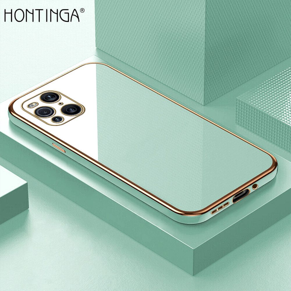 Hontinga for OPPO Find X3 / Find X3 Pro Back Cover + Free Lanyard Luxury 6D Plating Frame Shiny Bling Case Soft Silicone Square Phone Cases