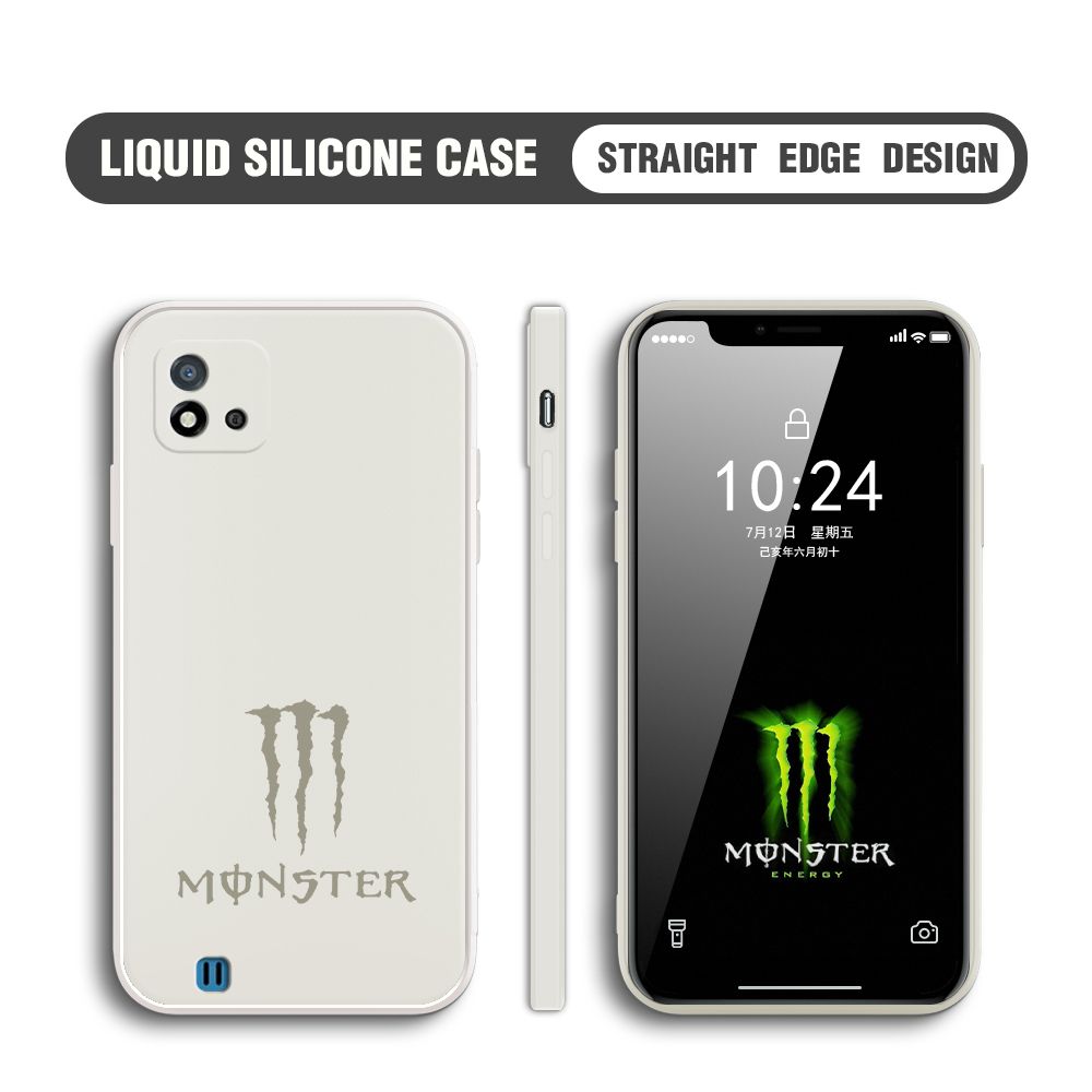 Hontinga for Realme C20 Case Fashion Monster Energy Silicone Square Edge Phone Cases Full Cover Camera Shockproof Protection Rubber Case