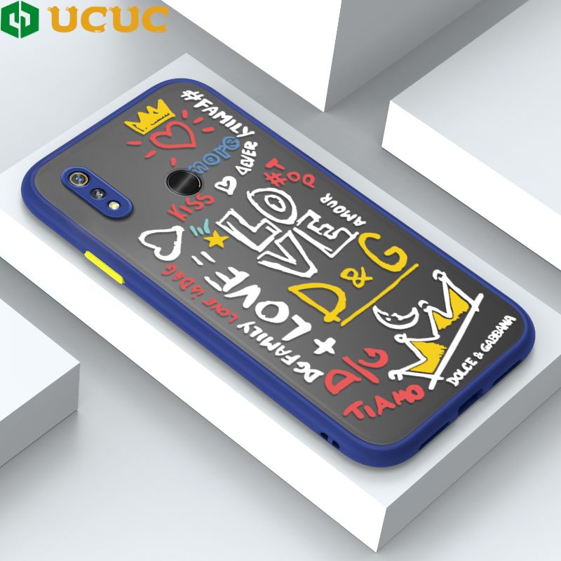 UCUC for Realme 3 Back Cover LOVE Graffiti Frosted Transparent Hard Phone Case Thin Shockproof Full Cover Camera Protect Case