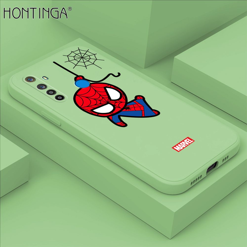 Hontinga for Realme 5i Case Cute Marvel Avengers Cartoon Spiderman Spider Man Phone Case Square Edge Silicone Cases Full Lens Cover Shockproof Protection Case