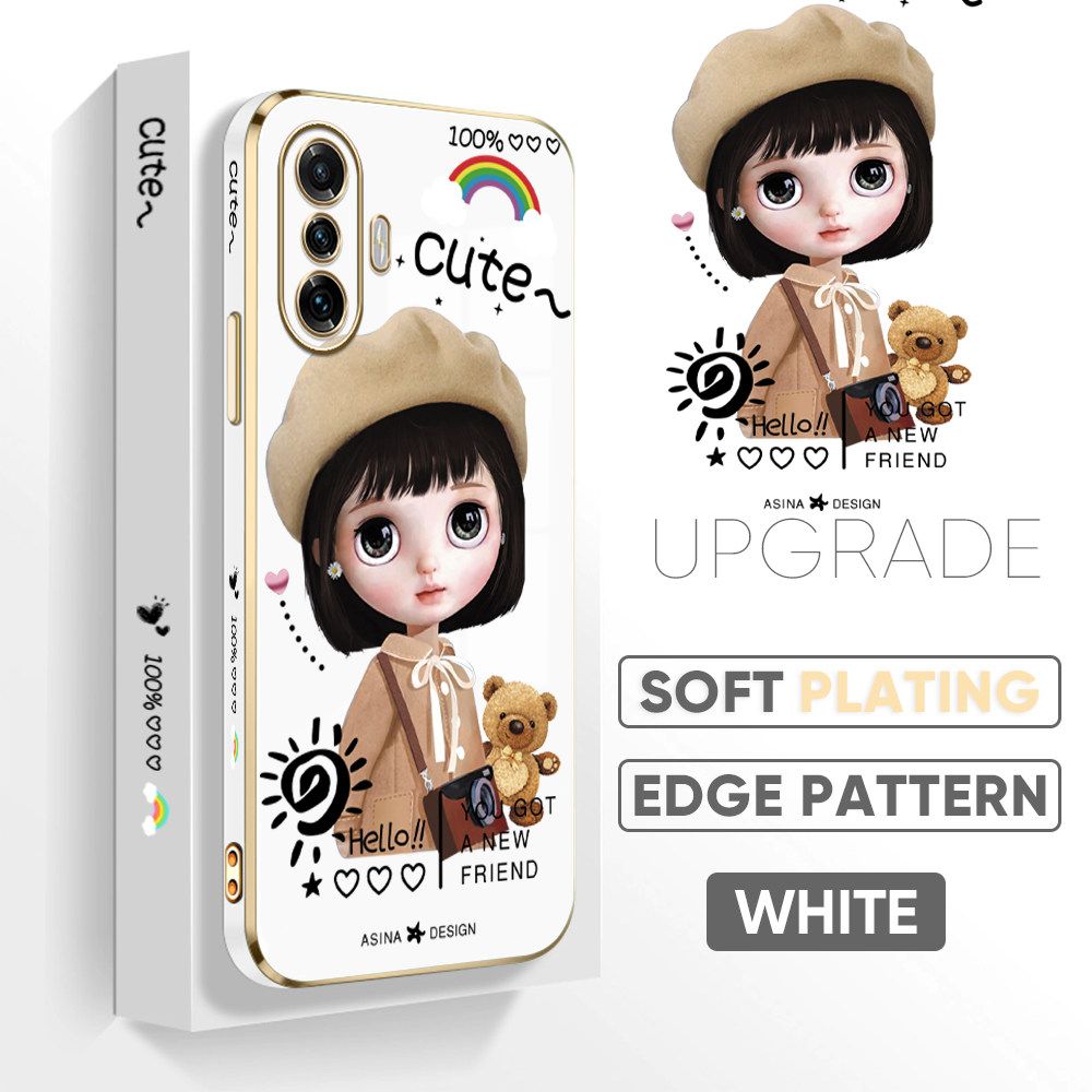 Jizetin (Free Lanyard) Xiaomi Poco F3 GT / Redmi K40 Gaming Back Cover Luxury 6D Plating Soft Casing Silicone Square Frame Phone Case Shiny Bling Back Cover Cute Sunshine Girl New design Side Drawing Case