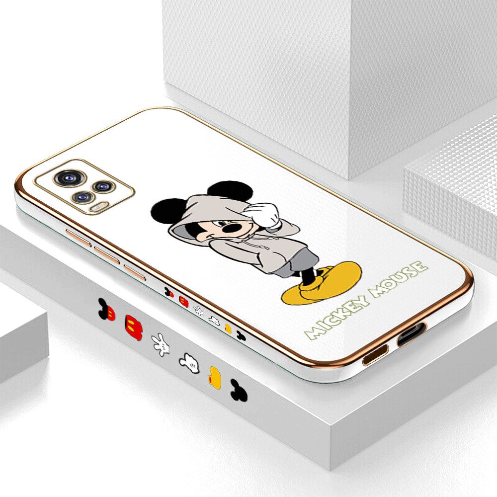 Luxury 6D Plating Case for Vivo V20 Pro Cartoon Cool Mouse Side Pattern Back Cover Soft Silicone Square Frame Shiny Bling Phone Cases + Free Lanyard
