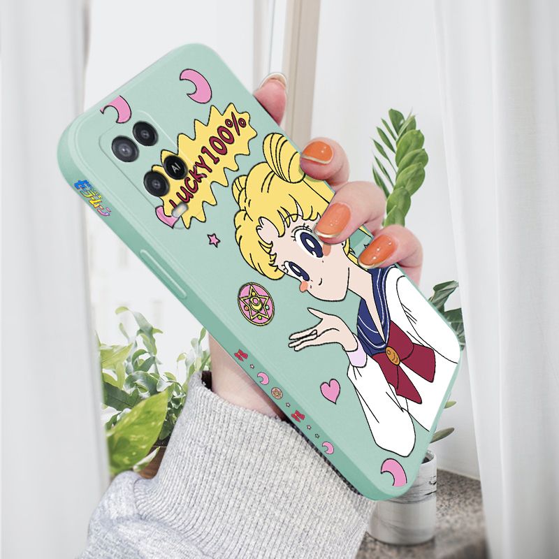 AMORVOR for OPPO A54/A54 2021 Back Cover Anime Super Sailor Moon Side design Soft Case Liquid Silicone Phone Cases