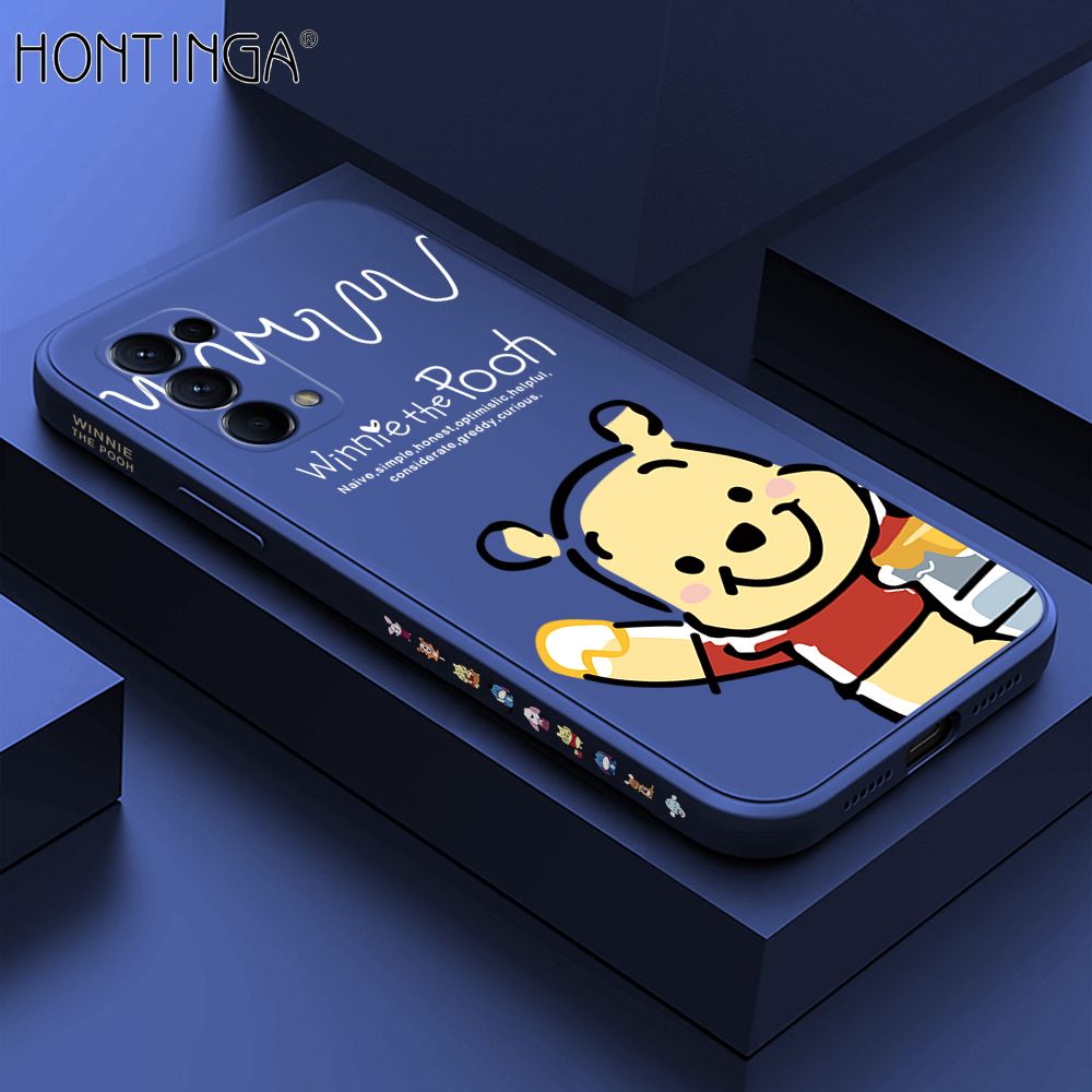 Hontinga for OPPO Reno 5 5G Case Side Design Hello Little Bear Back Cover Soft Square Edge Pattern Liquid Silicone Trend Phone Cases