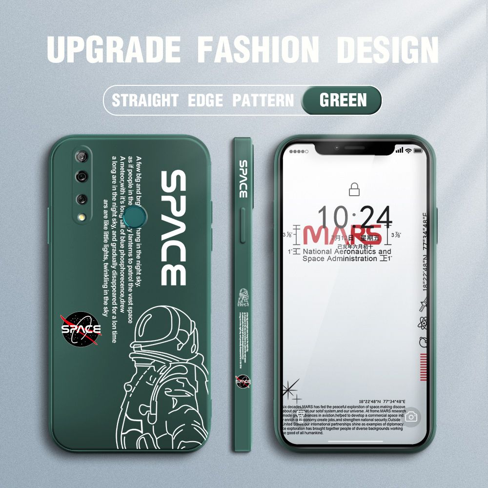 Jizetin for Huawei Y9 Prime 2019 Case NASA Astronaut Design Side Design Phone Case Square Edge Pattern Liquid Silicone Cases Full Cover Camera Shockproof Protective Case