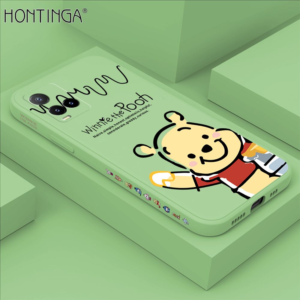 Hontinga for Vivo Y33S Case Side Design Hello Little Bear Back Cover Soft Square Edge Pattern Liquid Silicone Trend Phone Cases