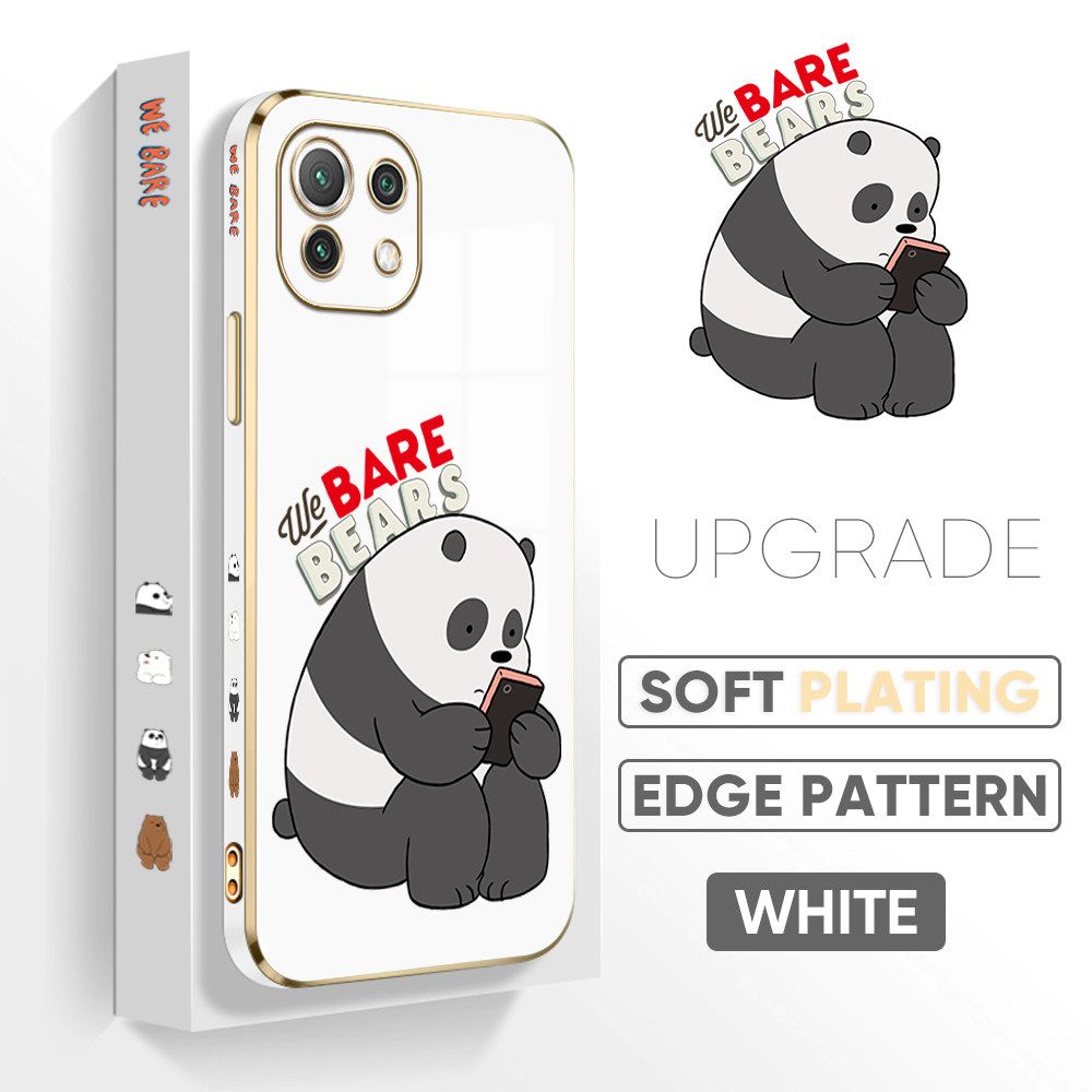TA for Xiaomi Mi 11 Lite 5G / Mi 11 Lite / 11 Lite 5G NE Back Cover + Free Lanyard Panda Reading Luxury 6D Plating Case Side Pattern Soft Silicone Square Phone Cases