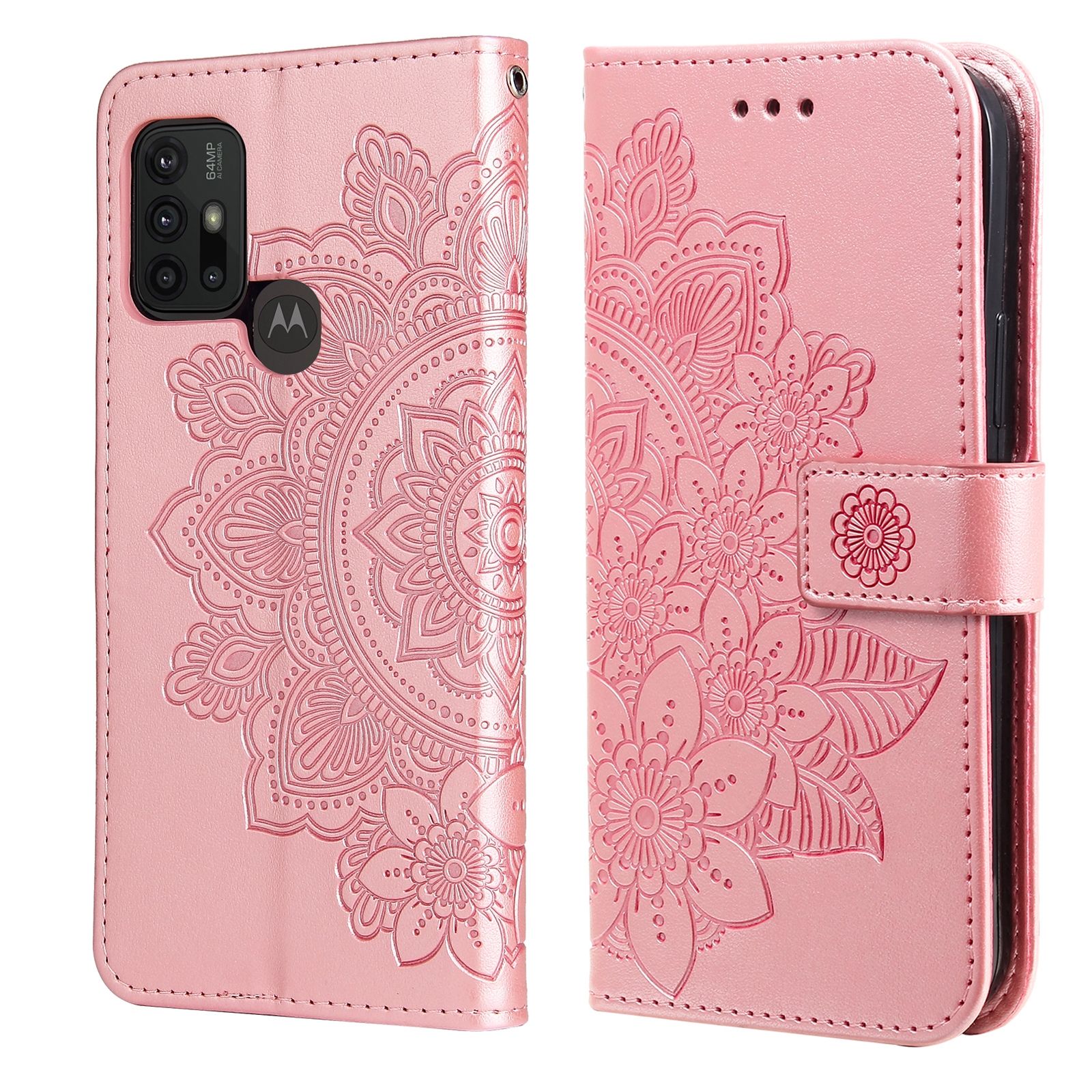 7-petal Flowers Embossing Pattern Horizontal Flip PU Leather Case with Holder & Card Slots & Wallet & Photo Frame For Motorola Moto G30 / G10 / G10 Power / G20