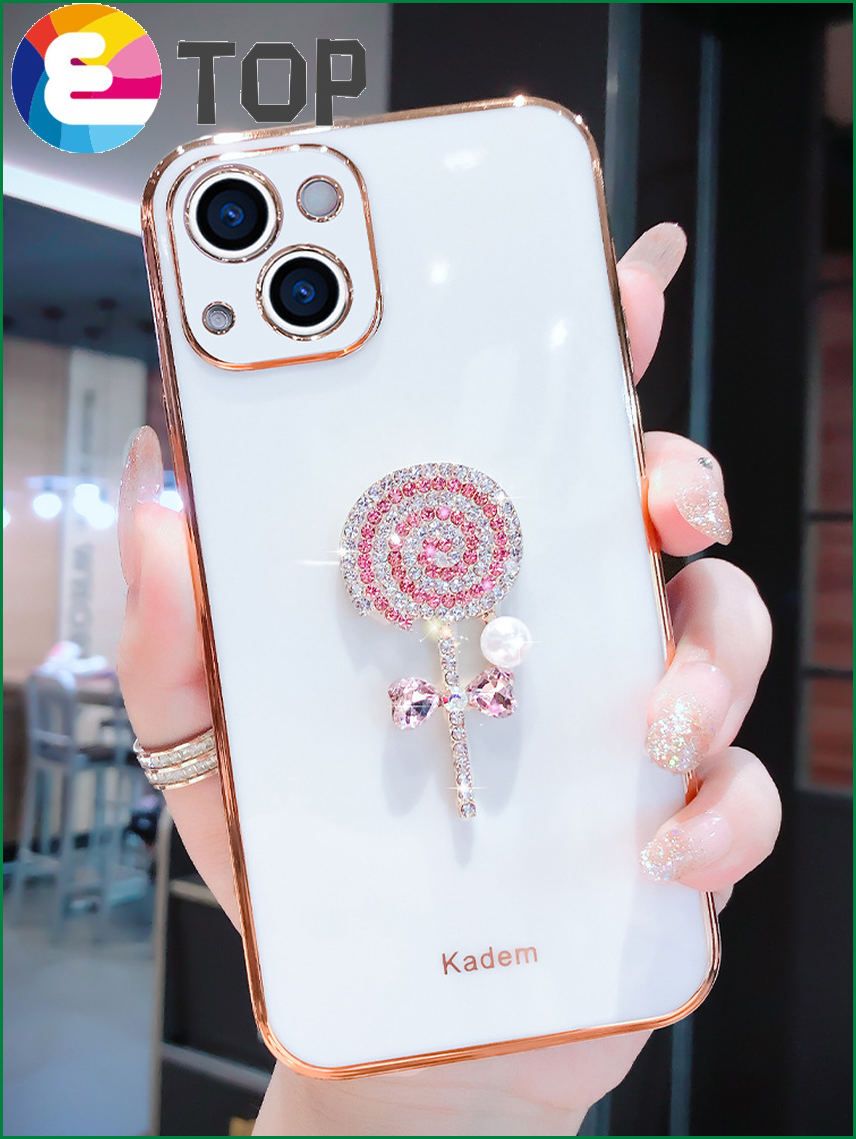 Suitable for Apple 13 mobile phone shell girls cute iphone13pro silicone soft shell rhinestone lollipop 13mini