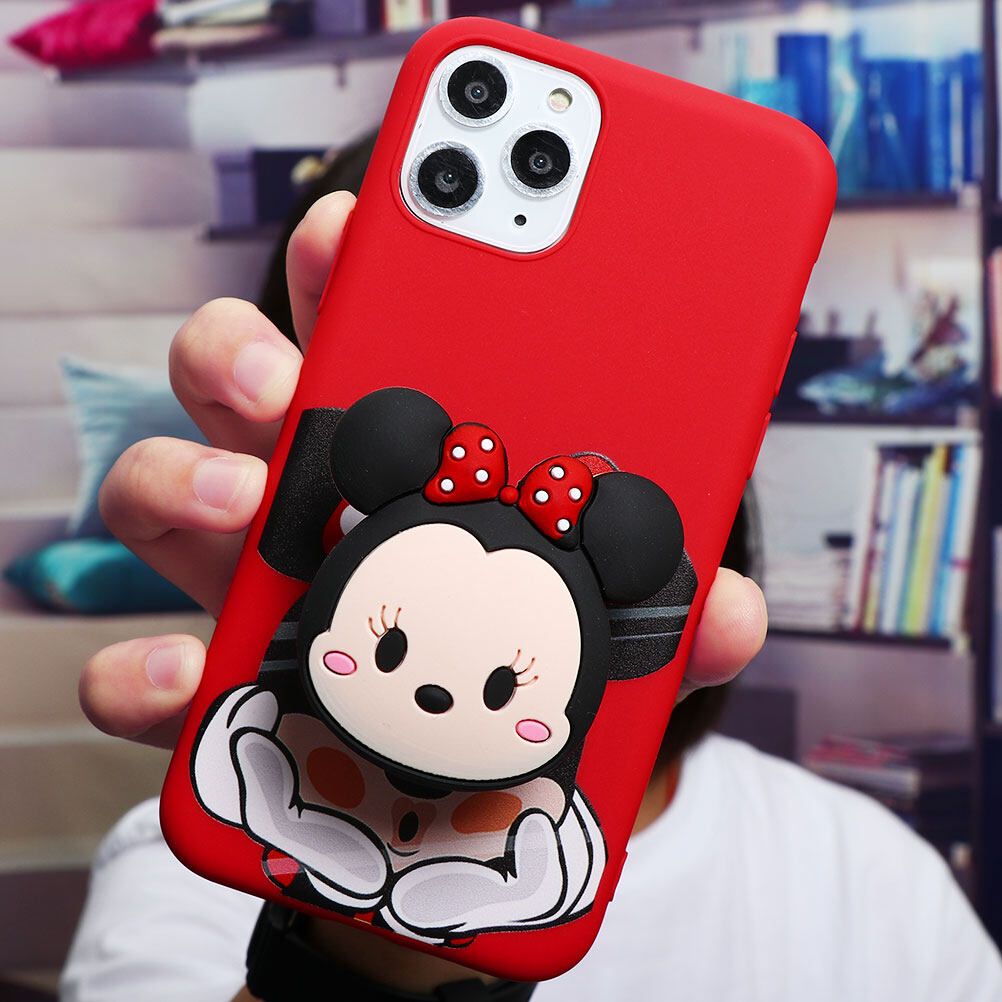 3D Holder Stand Cute Minnie Mickey Cartoon Soft Shockproof Couple Case For Xiaomi Redmi Note 8T 9 Pro Note 7 5 6 Pro Redmi 9A 9C S2 7 K20 K30 Pro Xiaomi Mi 8 Lite Mi Note 10 Lite Soft Cover