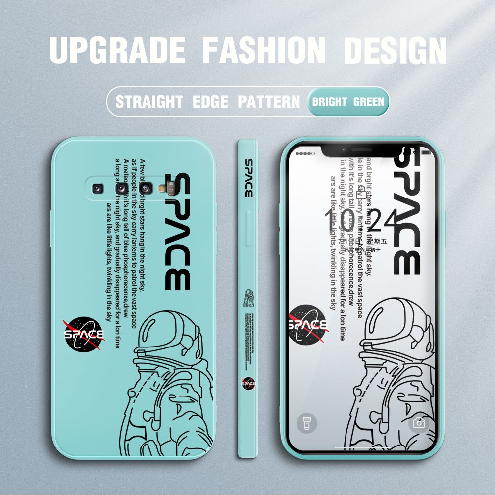 Jizetin for Samsung Galaxy S10 Case NASA Astronaut Design Side Design Phone Case Square Edge Pattern Liquid Silicone Cases Full Cover Camera Shockproof Protective Case