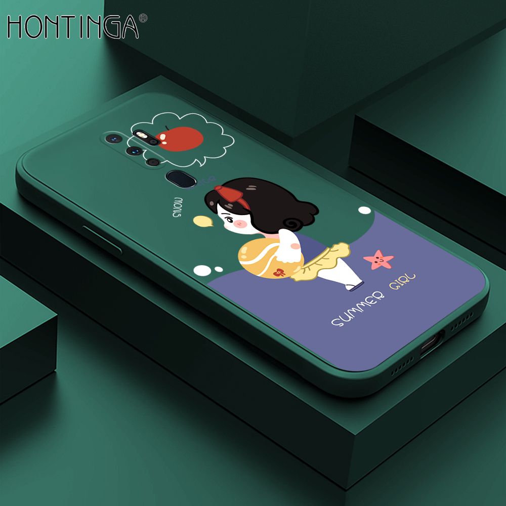 Hontinga for OPPO A5 2020 / A9 2020 Case Cute Cartoon Girl Phone Case Phone Case Soft Square Edge Silicone Cases Full Lens Cover Shockproof Protection Cover
