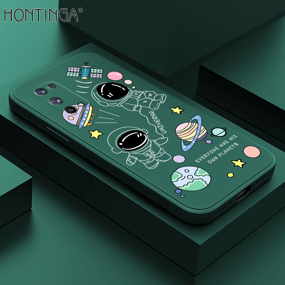 Hontinga for Realme X7 Pro Case Fashion Earth Planet Astronaut Phone Case Soft Square Edge Silicone Cases Full Lens Cover Shockproof Protection Cover