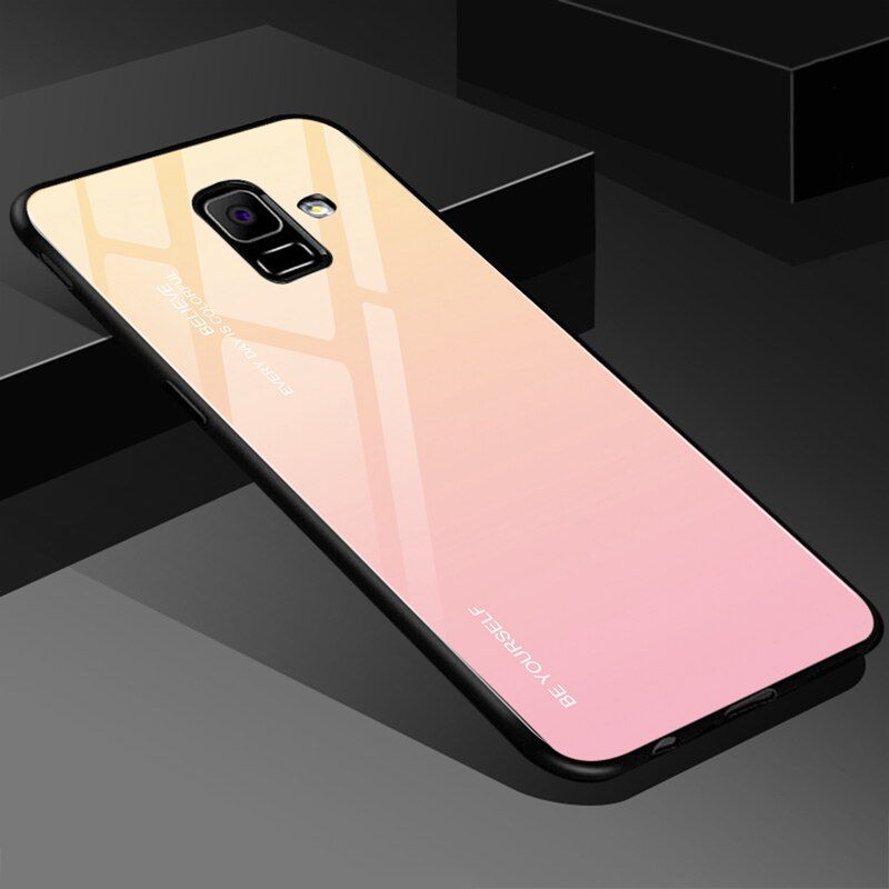 Luxury Phone Case For Samsung Galaxy J8 J6 J4 Plus 2018 Case Gradient Tempered Glass Cover Anti-knock Mobile Phone Case Fundas