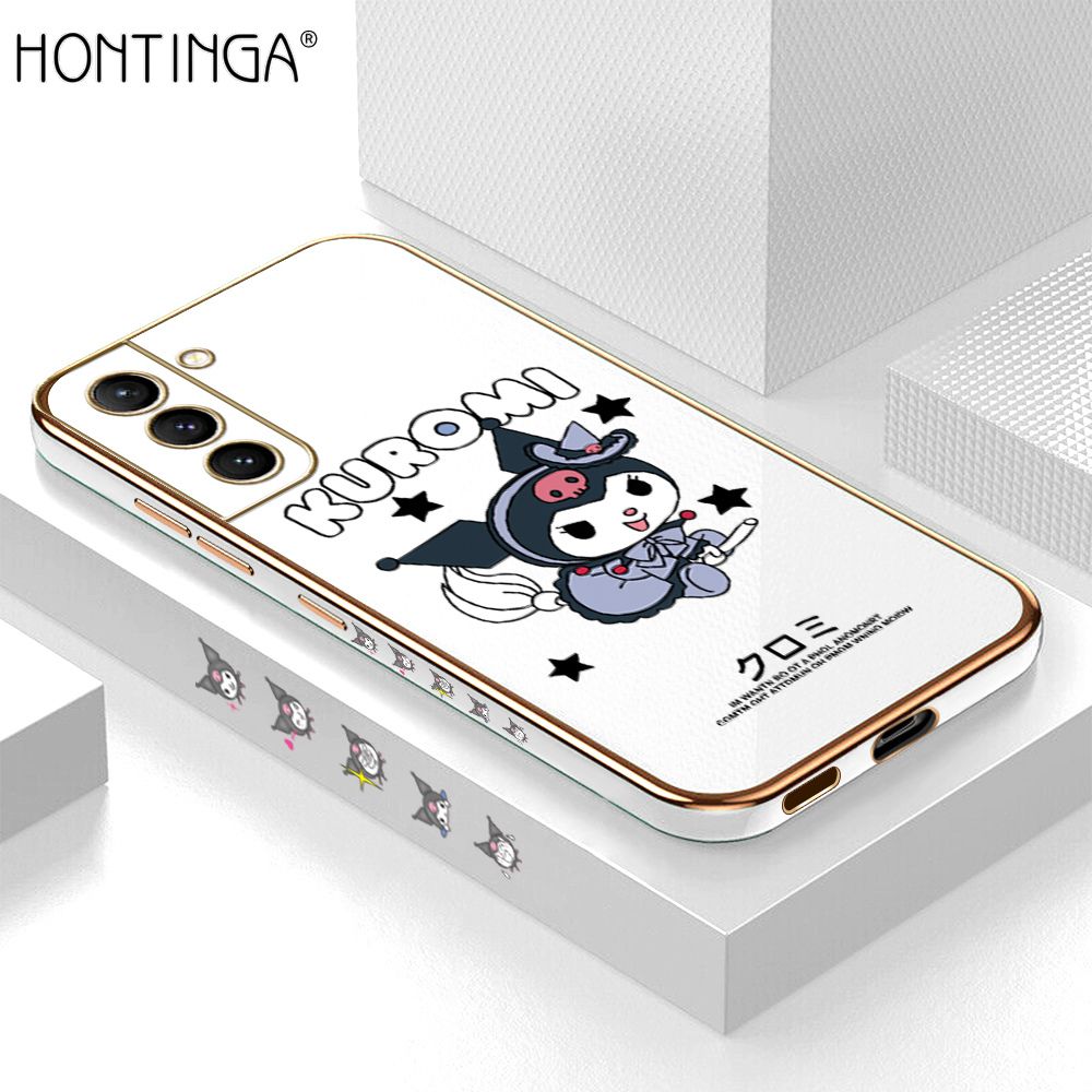 Hontinga for Samsung S21 5G Case Luxury 6D Plating Cartoon Little Witch Side Pattern Soft Back Cover Silicone Square Phone Cases