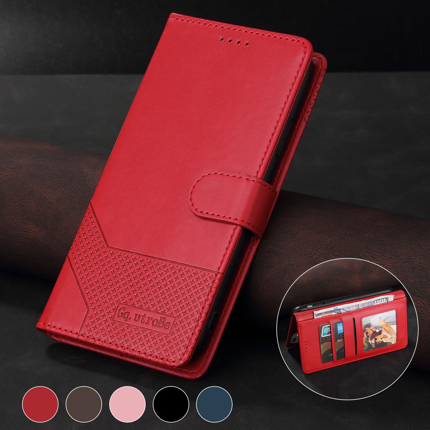 Business Card Slot Photo Frame Leather Case For Samsung Galaxy S21 / Samsung Galaxy S30 Flip Stand Phone Case