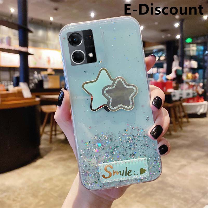 For OPPO F21 Pro Shiny Ring Case Glitter Soft Transparent Full Star Mirror Cases for OPPO F21 Pro Back Cover Stars Moon Girls
