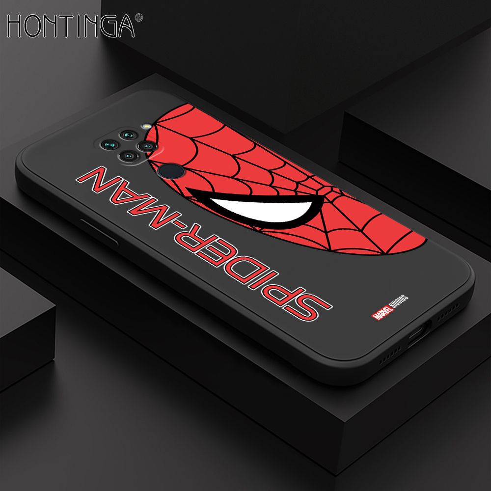 Hontinga for Redmi Note 9 Back Cover Cartoon Spiderman Design Soft Phone Case Square Edge Liquid Silicone Cases