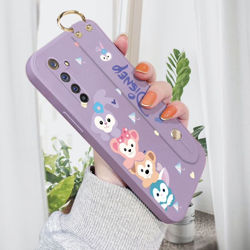 Jizetin for Realme 6 Pro Wrist Strap Case Creative Cartoon Cute Bunny Cover Ultra Thin Anti Fall Liquid Silicone Phone Case