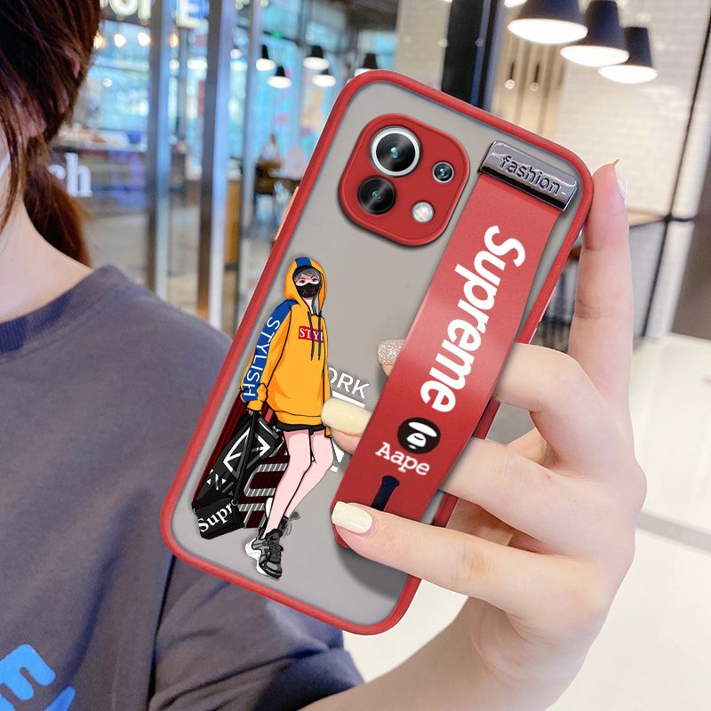 UCUC for Xiaomi Mi 11 Wrist Strap Case Creative Cartoon Handsome Girl Wristband Printing Cover Shockproof Frosted Phone Case