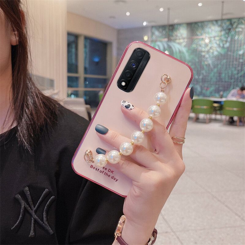 Phone case Realme Narzo 30 Soft Case Transparent Plating Electroplating Shiny Cases + Pearl Bracelet For Realme Narzo30 Cover