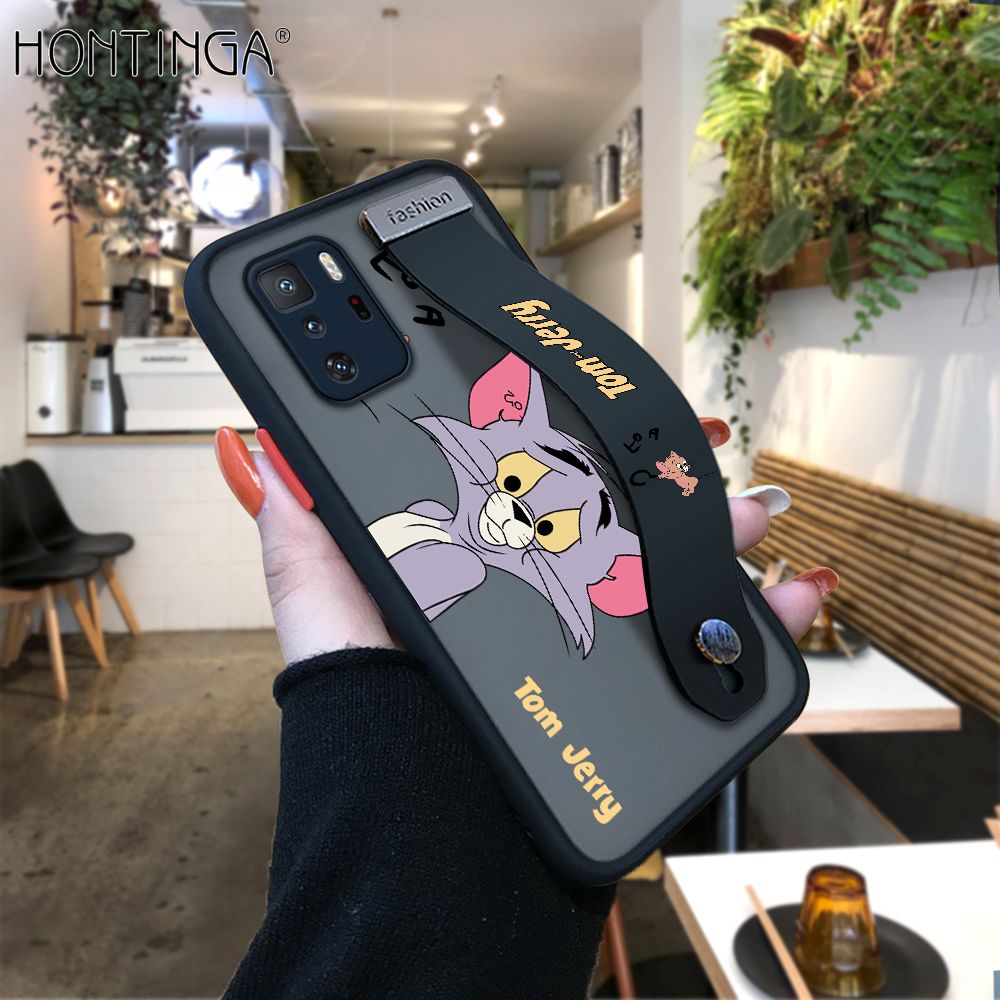 Hontinga for Xiaomi Poco X3 GT Back Cover With Wristband Popular Cartoon Pattern Phone Casee Full Lens Protection Thin Frosted Cases
