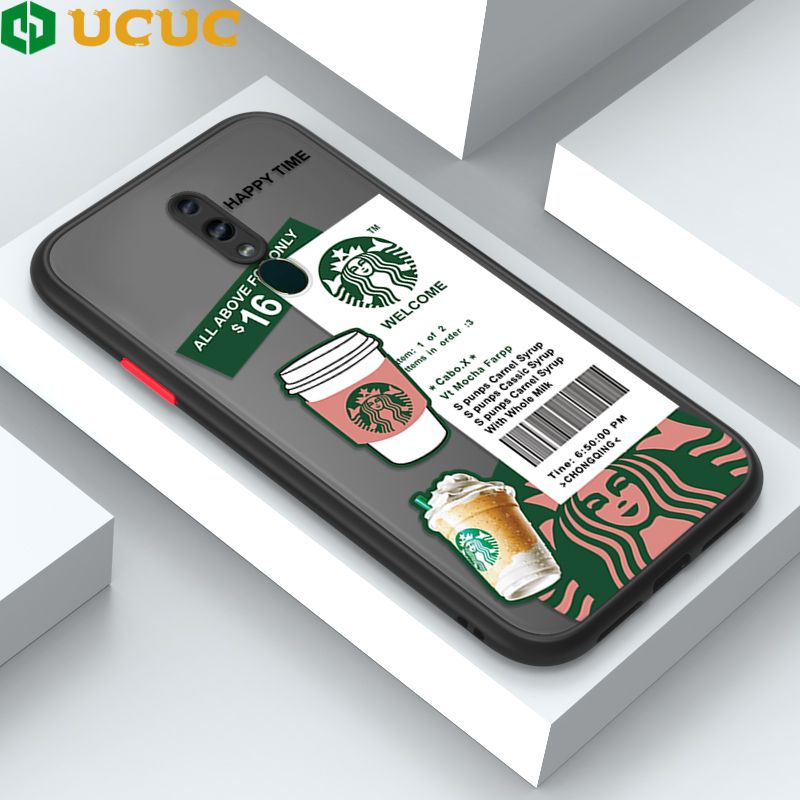 UCUC for OPPO F11 Back Cover Fashion Sticker Frosted Transparent Hard Phone Case Thin Shockproof Full Cover Camera Protect Case