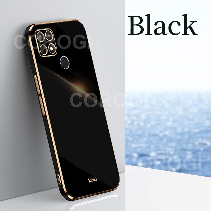 For OPPO A15 Cover Fashion Shiny Plating Square Bumper Slim Phone Case Soft TPU Silicone Shockproof Protective Back Cover