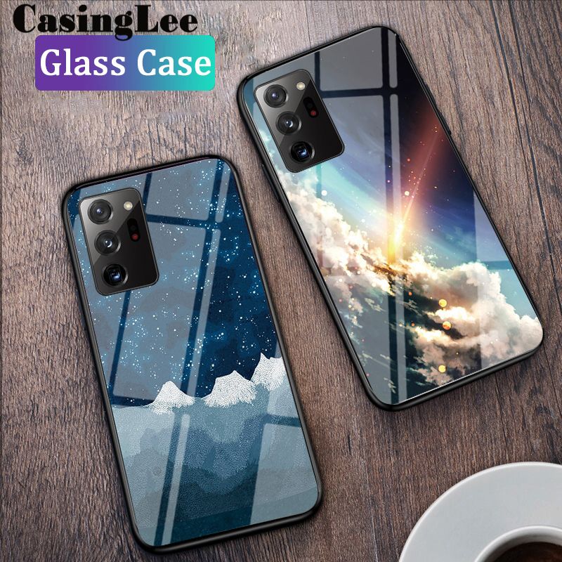 Casinglee For Samsung Galaxy Note 20 Case Couple Starry Moon Glass Protector Phone Cover Meteor Start for Galaxy Note 20 Glass Cover Case