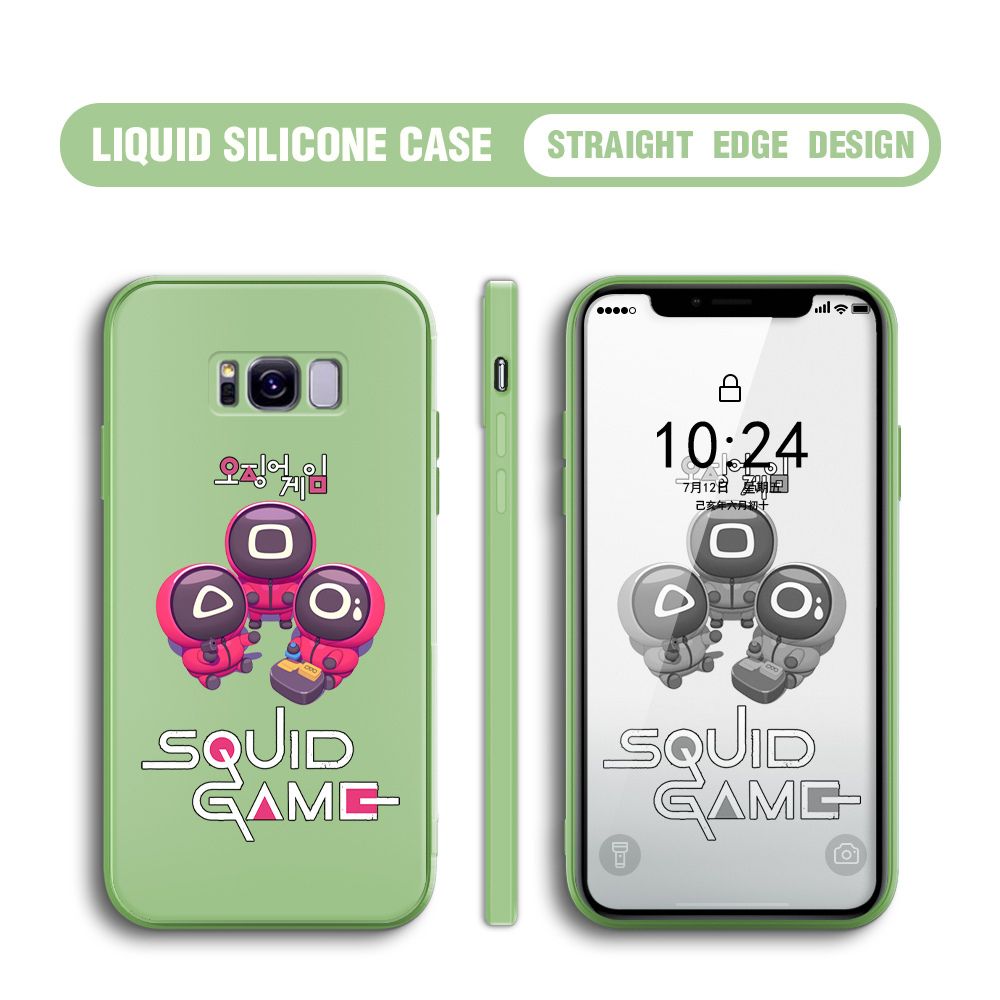 Jizetin for Samsung Galaxy S8 Plus Case Cute Cartoon Cute Squid Character Phone Cover Square Liquid Silicone Shockproof Phone Protective Case
