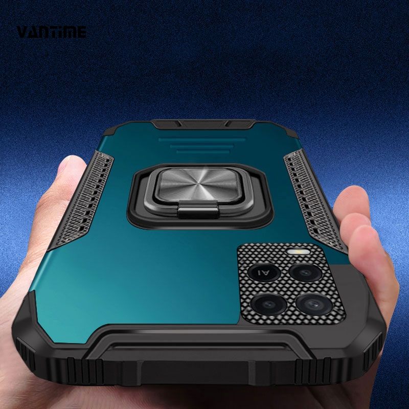 Vantime for OPPO A54 Case Camera Protect Metal ring finger stand holder Matte Back Cover