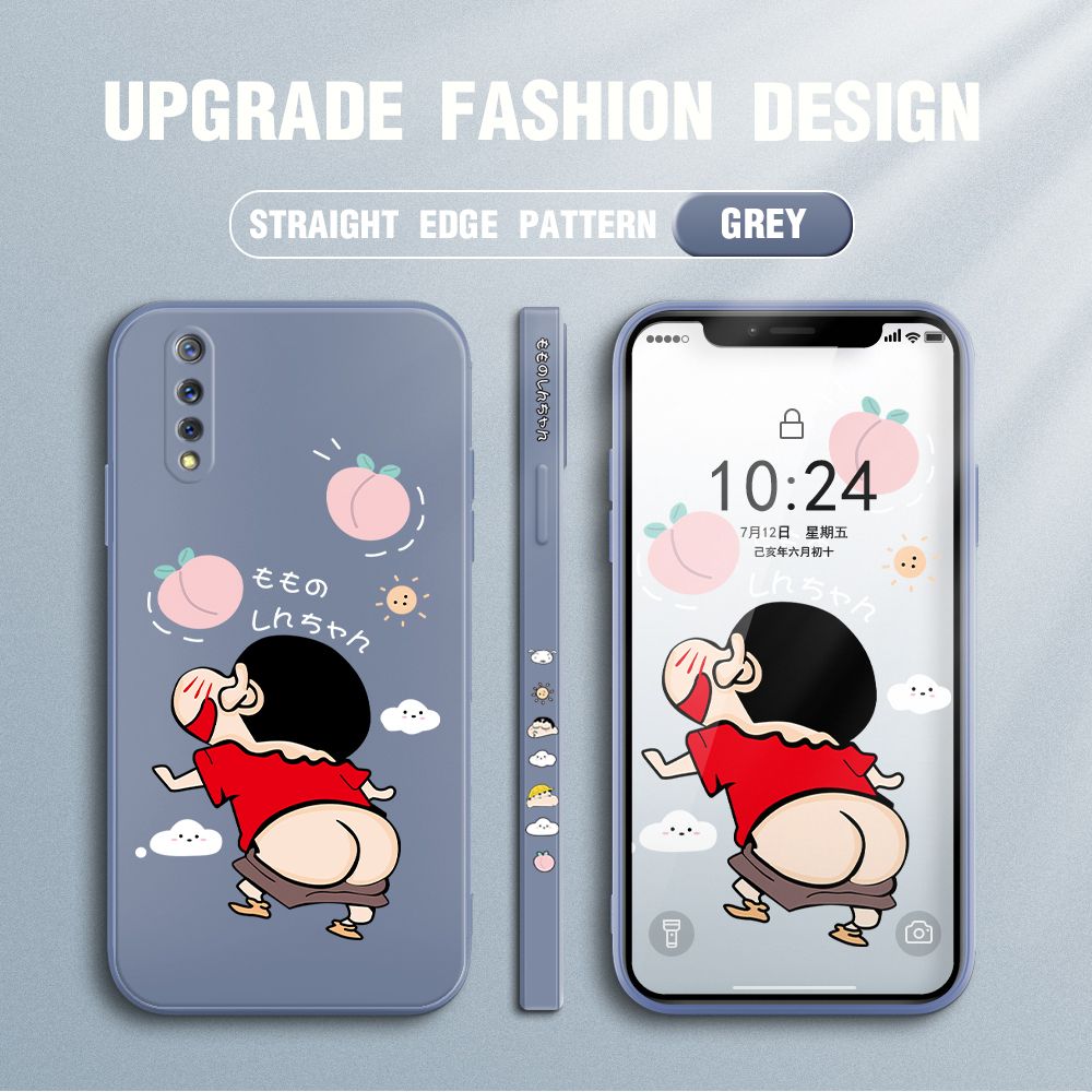 Jizetin for Vivo S1 Case New Cartoon Crayon Shin-chan Design Side Design Phone Case Square Edge Pattern Liquid Silicone Cases Full Cover Camera Shockproof Protective Case