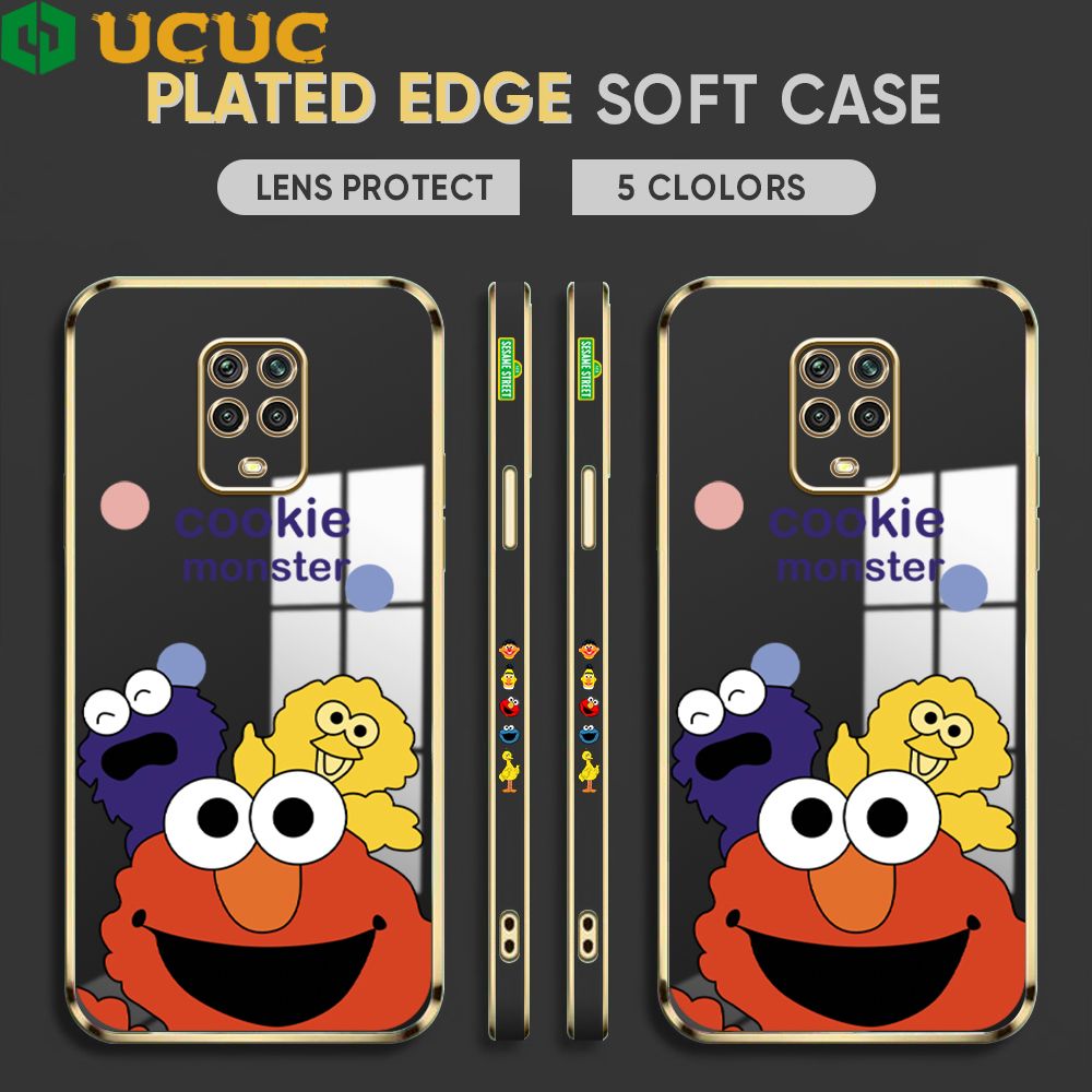 UCUC for Redmi Note 9 Pro Note 9S Note 9 Pro Max Back Cover + Free Lanyard Sesame Monster Luxury 6D Plating Case Side Pattern Soft Silicone Square Phone Cases