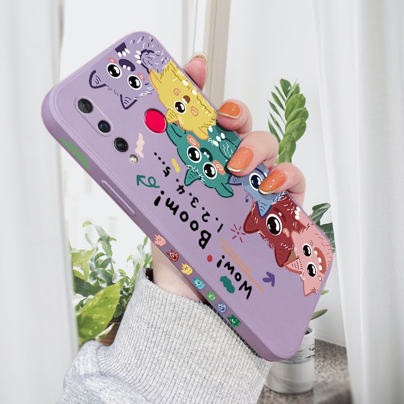 AMORVOR for Huawei Nova 4 Back Cover Cute Cartoon Monsters Side design Soft Case Liquid Silicone Phone Cases