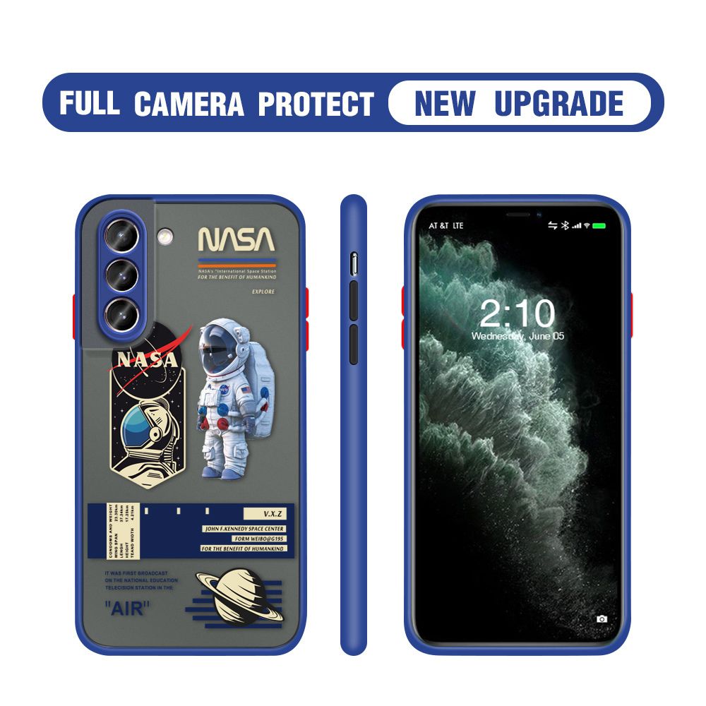 Hontinga for Samsung S21 Plus 5G Case Cartoon Astronaut Cover Camera Shockproof Protection Case Edge Frosted Transparent Phone Cover