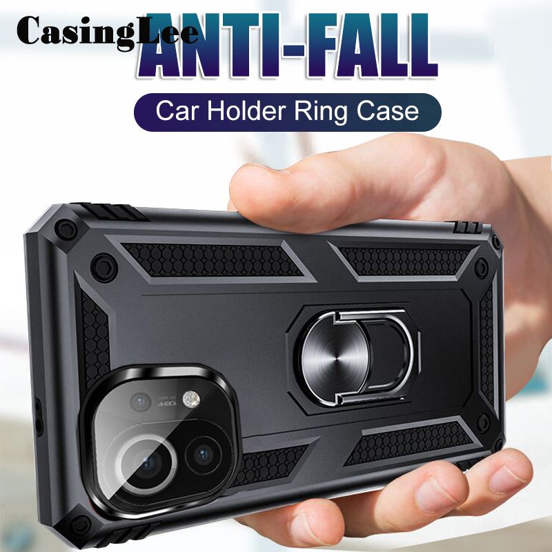 Casinglee Shockproof Armor Stand Case for Xiaomi 11 Lite with Holder Ring Cover Cases for Xiaomi Mi 11 Lite Car Magnet Phone Case