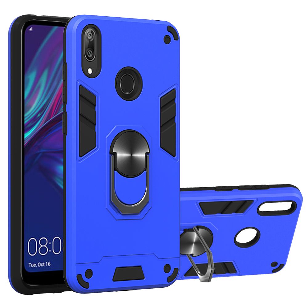 For Huawei Y7 2019 Double-layer Warframe Series with 360 Degree Rotating Ring Ruggedized Shock Protective Case